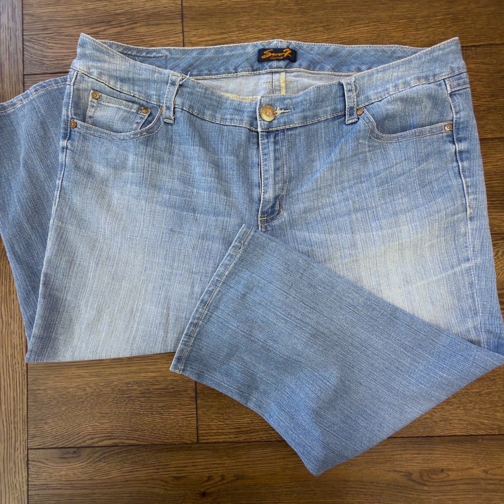 Seven7‎ Luxe Women Plus Size 22 Straight Leg Embroidered Pocket Light Wash Jeans